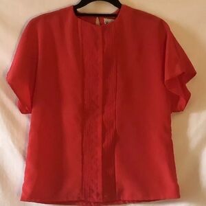 Vintage Gailord Womens Sz 8 Lightweight Red Short Sleeve Blouse Pleated Front